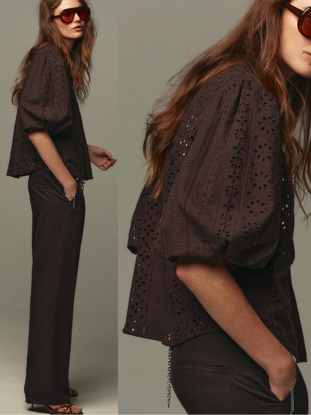 Zara Puff Sleeve Shirt With Perforated Embroidery - Picture 3 of 13